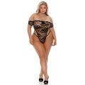 Barely Bare Lace Thong Teddy Plus Size Zwart